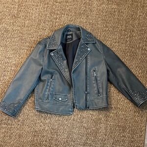 Zara Black Studded leather Kids Jacket